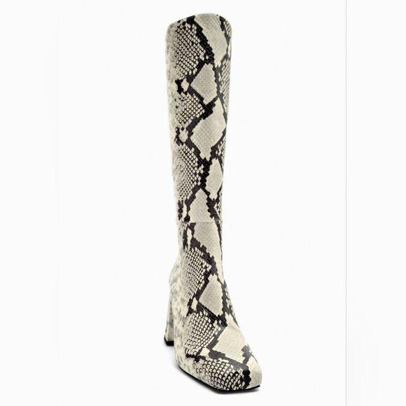 NWT ZARA BOOTS SNAKE PRINT INNER PLATFORM LEATHERโHEELED KNEE HIGH BOOTS - Picture 10 of 14
